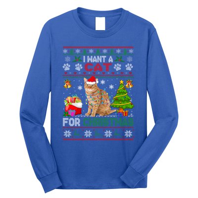 I Want A Cat For Christmas Funny Sweater Cat Xmas Gift Long Sleeve Shirt