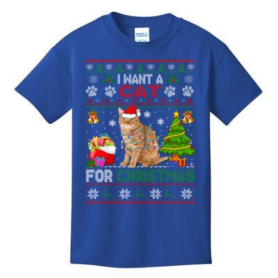 I Want A Cat For Christmas Funny Sweater Cat Xmas Gift Kids T-Shirt