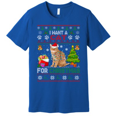 I Want A Cat For Christmas Funny Sweater Cat Xmas Gift Premium T-Shirt