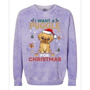 I Want A Puggle For Christmas Cute Dog Lover Family Pajama Great Gift Colorblast Crewneck Sweatshirt