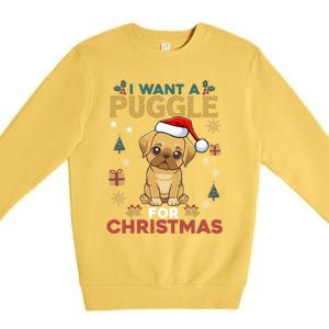 I Want A Puggle For Christmas Cute Dog Lover Family Pajama Great Gift Premium Crewneck Sweatshirt