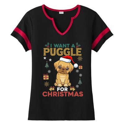 I Want A Puggle For Christmas Cute Dog Lover Family Pajama Great Gift Ladies Halftime Notch Neck Tee