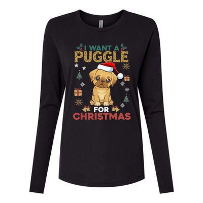 I Want A Puggle For Christmas Cute Dog Lover Family Pajama Great Gift Womens Cotton Relaxed Long Sleeve T-Shirt