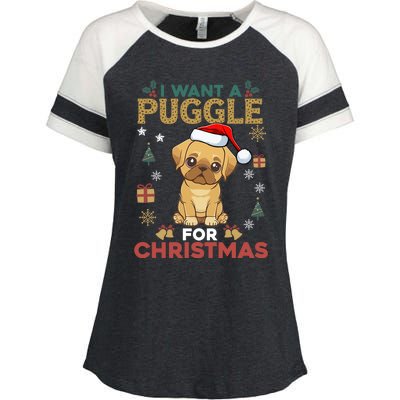 I Want A Puggle For Christmas Cute Dog Lover Family Pajama Great Gift Enza Ladies Jersey Colorblock Tee