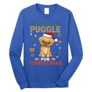 I Want A Puggle For Christmas Cute Dog Lover Family Pajama Great Gift Long Sleeve Shirt