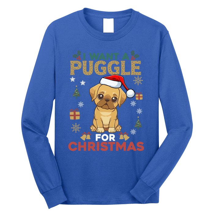 I Want A Puggle For Christmas Cute Dog Lover Family Pajama Great Gift Long Sleeve Shirt