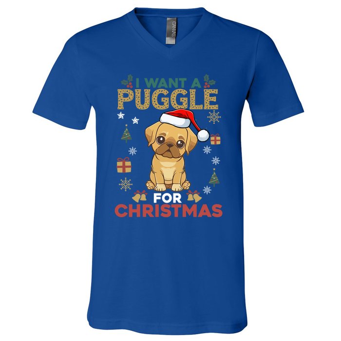 I Want A Puggle For Christmas Cute Dog Lover Family Pajama Great Gift V-Neck T-Shirt