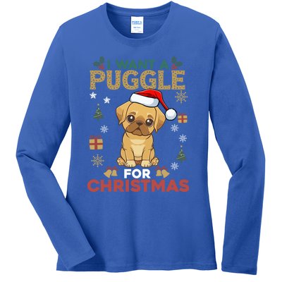 I Want A Puggle For Christmas Cute Dog Lover Family Pajama Great Gift Ladies Long Sleeve Shirt