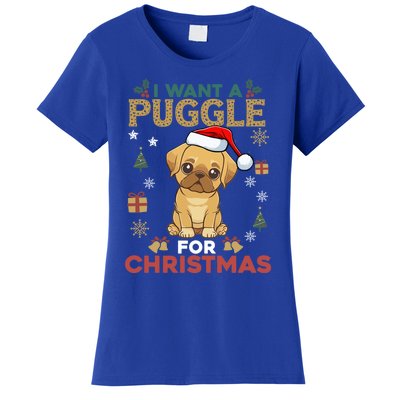 I Want A Puggle For Christmas Cute Dog Lover Family Pajama Great Gift Women's T-Shirt