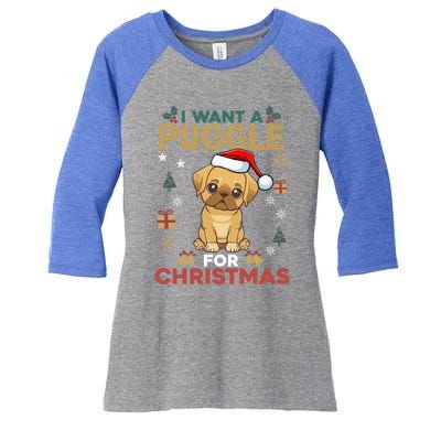 I Want A Puggle For Christmas Cute Dog Lover Family Pajama Great Gift Women's Tri-Blend 3/4-Sleeve Raglan Shirt