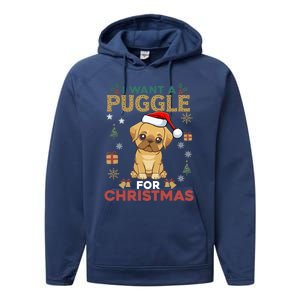 I Want A Puggle For Christmas Cute Dog Lover Family Pajama Great Gift Performance Fleece Hoodie