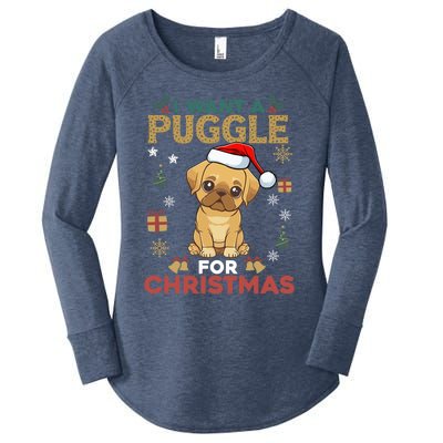 I Want A Puggle For Christmas Cute Dog Lover Family Pajama Great Gift Women's Perfect Tri Tunic Long Sleeve Shirt