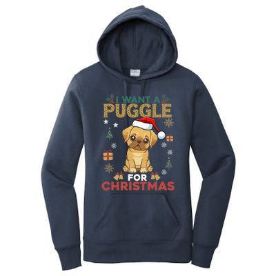 I Want A Puggle For Christmas Cute Dog Lover Family Pajama Great Gift Women's Pullover Hoodie