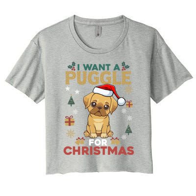 I Want A Puggle For Christmas Cute Dog Lover Family Pajama Great Gift Women's Crop Top Tee