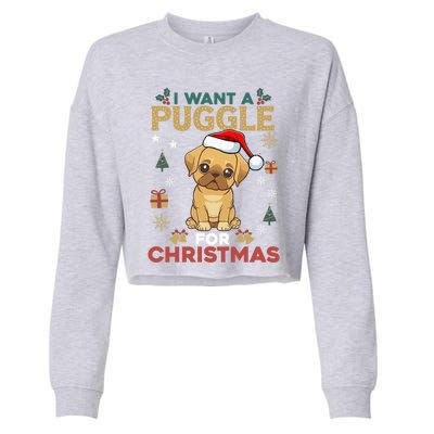 I Want A Puggle For Christmas Cute Dog Lover Family Pajama Great Gift Cropped Pullover Crew