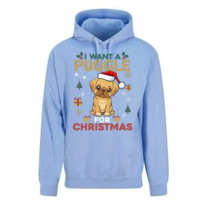 I Want A Puggle For Christmas Cute Dog Lover Family Pajama Great Gift Unisex Surf Hoodie