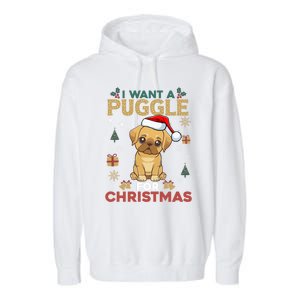 I Want A Puggle For Christmas Cute Dog Lover Family Pajama Great Gift Garment-Dyed Fleece Hoodie