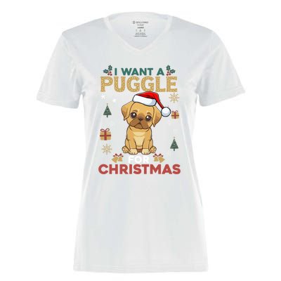 I Want A Puggle For Christmas Cute Dog Lover Family Pajama Great Gift Women's Momentum V-Neck T-Shirt