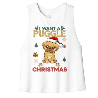 I Want A Puggle For Christmas Cute Dog Lover Family Pajama Great Gift Women's Racerback Cropped Tank