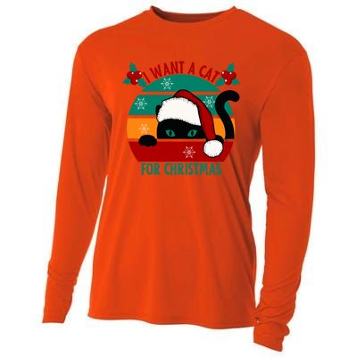 I Want A Cat For Christmas Xmas Cat Gift Cooling Performance Long Sleeve Crew