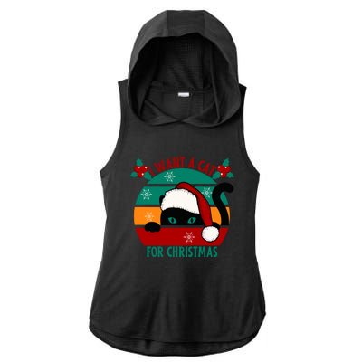 I Want A Cat For Christmas Xmas Cat Gift Ladies PosiCharge Tri-Blend Wicking Draft Hoodie Tank