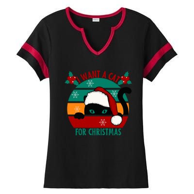 I Want A Cat For Christmas Xmas Cat Gift Ladies Halftime Notch Neck Tee