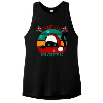 I Want A Cat For Christmas Xmas Cat Gift Ladies PosiCharge Tri-Blend Wicking Tank