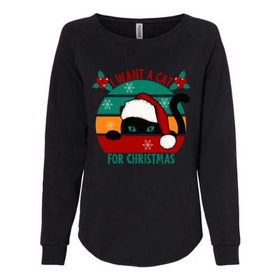 I Want A Cat For Christmas Xmas Cat Gift Womens California Wash Sweatshirt