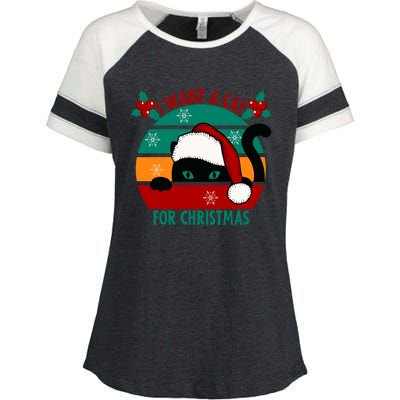 I Want A Cat For Christmas Xmas Cat Gift Enza Ladies Jersey Colorblock Tee