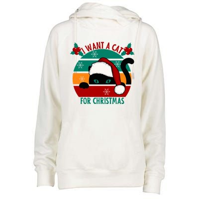 I Want A Cat For Christmas Xmas Cat Gift Womens Funnel Neck Pullover Hood