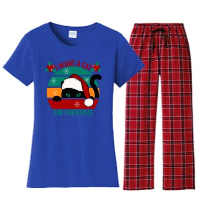 I Want A Cat For Christmas Xmas Cat Gift Women's Flannel Pajama Set