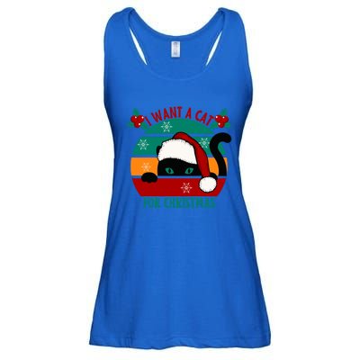 I Want A Cat For Christmas Xmas Cat Gift Ladies Essential Flowy Tank