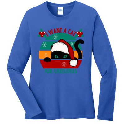 I Want A Cat For Christmas Xmas Cat Gift Ladies Long Sleeve Shirt