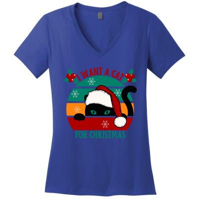 I Want A Cat For Christmas Xmas Cat Gift Women's V-Neck T-Shirt