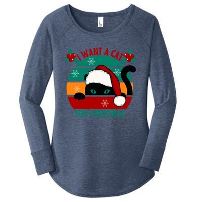 I Want A Cat For Christmas Xmas Cat Gift Women's Perfect Tri Tunic Long Sleeve Shirt