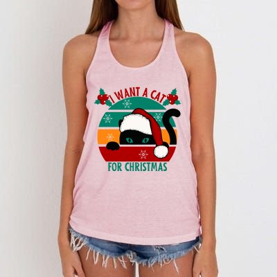 I Want A Cat For Christmas Xmas Cat Gift Women's Knotted Racerback Tank