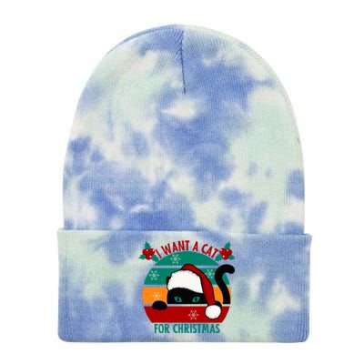 I Want A Cat For Christmas Xmas Cat Gift Tie Dye 12in Knit Beanie