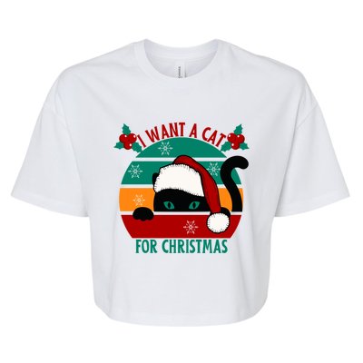 I Want A Cat For Christmas Xmas Cat Gift Bella+Canvas Jersey Crop Tee