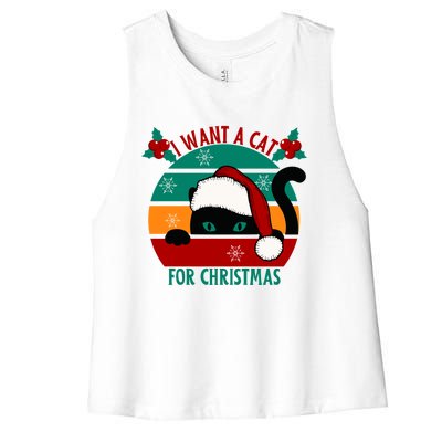 I Want A Cat For Christmas Xmas Cat Gift Women's Racerback Cropped Tank