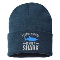 It Was A Shark Funny Amputee Prosthetic Surgery Graphic Sustainable Knit Beanie