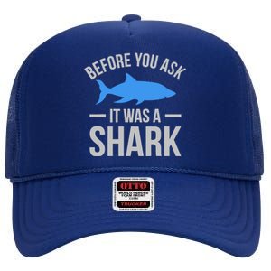 It Was A Shark Funny Amputee Prosthetic Surgery Graphic High Crown Mesh Back Trucker Hat