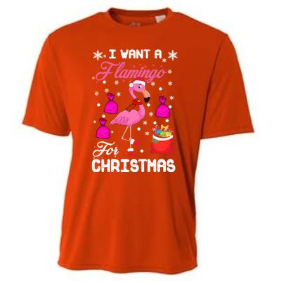 I Want A Flamingo For Christmas Pajama Holiday Xmas Funny Gift Great Gift Cooling Performance Crew T-Shirt