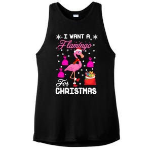 I Want A Flamingo For Christmas Pajama Holiday Xmas Funny Gift Great Gift Ladies PosiCharge Tri-Blend Wicking Tank