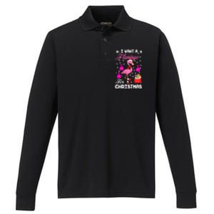 I Want A Flamingo For Christmas Pajama Holiday Xmas Funny Gift Great Gift Performance Long Sleeve Polo