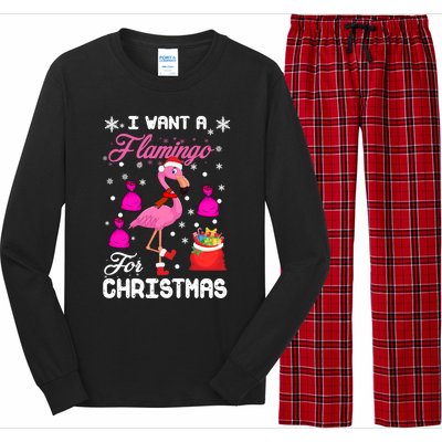 I Want A Flamingo For Christmas Pajama Holiday Xmas Funny Gift Great Gift Long Sleeve Pajama Set