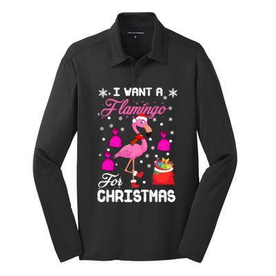 I Want A Flamingo For Christmas Pajama Holiday Xmas Funny Gift Great Gift Silk Touch Performance Long Sleeve Polo