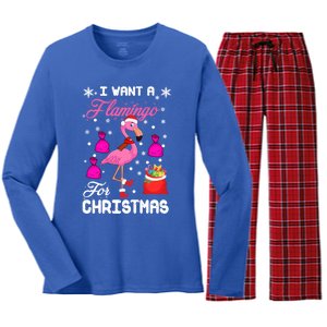 I Want A Flamingo For Christmas Pajama Holiday Xmas Funny Gift Great Gift Women's Long Sleeve Flannel Pajama Set 