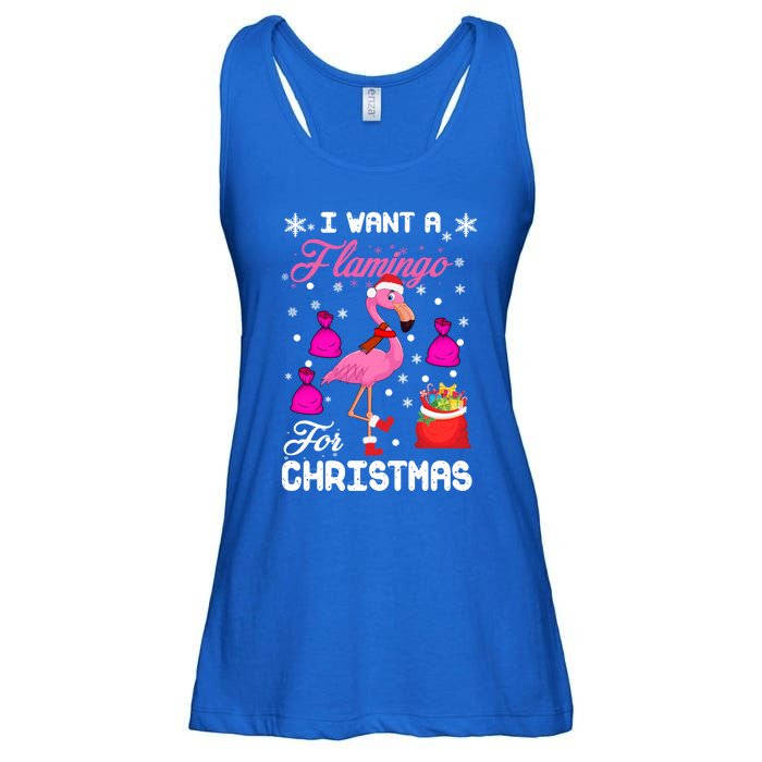 I Want A Flamingo For Christmas Pajama Holiday Xmas Funny Gift Great Gift Ladies Essential Flowy Tank