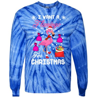 I Want A Flamingo For Christmas Pajama Holiday Xmas Funny Gift Great Gift Tie-Dye Long Sleeve Shirt