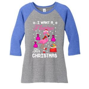 I Want A Flamingo For Christmas Pajama Holiday Xmas Funny Gift Great Gift Women's Tri-Blend 3/4-Sleeve Raglan Shirt